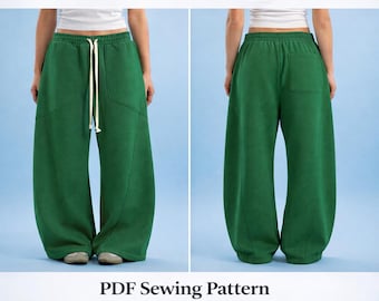 Patrón de pantalones deportivos holgados para hombre / Pierna ancha extragrande (XXS-5XL) (Patrón PDF)