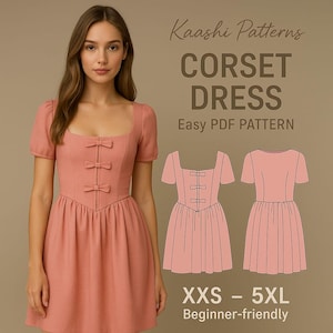 Corset Mini Dress Sewing Pattern: Puffy Sleeves, XXS-5XL (Digital PDF Pattern)