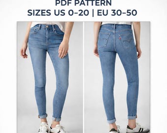 Patrón de costura para jeans ajustados de tiro alto para mujer (descarga en PDF)