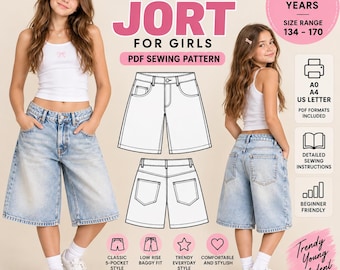 Trendy Low Baggy Jorts for Girls | Ages 9–15 | Sizes 134–170