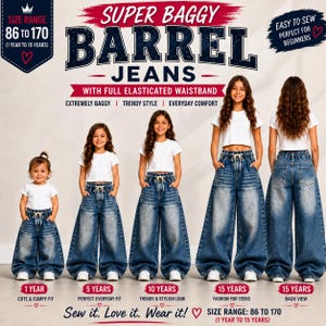 Super Baggy Barrel Jeans Sewing Pattern | Kids PDF Pants (Sizes 86–170)