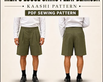 Men's Double Pleat Bermuda Shorts PDF Sewing Pattern | Loose Fit Chino (Sizes 26–46)