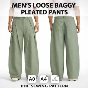 Y2K Baggy Bundfaltenhose Schnittmuster, Unisex Jeans mit weitem Bein (PDF)