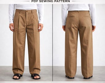 Men's Pleated Chino Pants Sewing Pattern | Relaxed Fit Trousers (PDF Download)