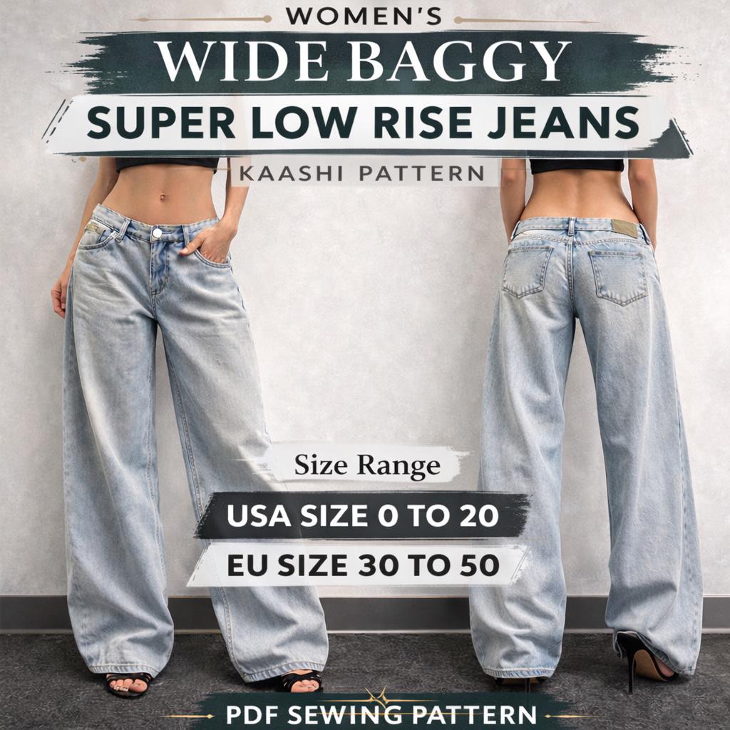 Women's Wide Baggy Low Rise Jeans PDF Sewing Pattern (sizes 0-20) - Etsy