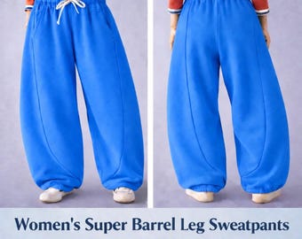 Women’s Super Barrel Leg Sweatpants PDF Sewing Pattern – Oversized Fleece Joggers – USA 0–20