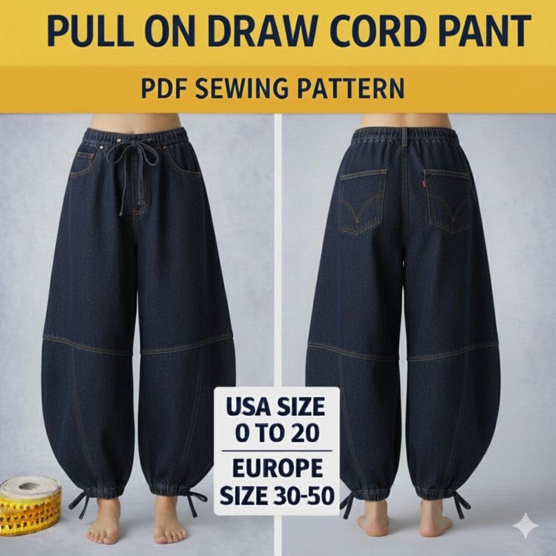 Curve Balloon Denim Pants PDF Sewing Pattern – Easy Pull-on Sculpted ...