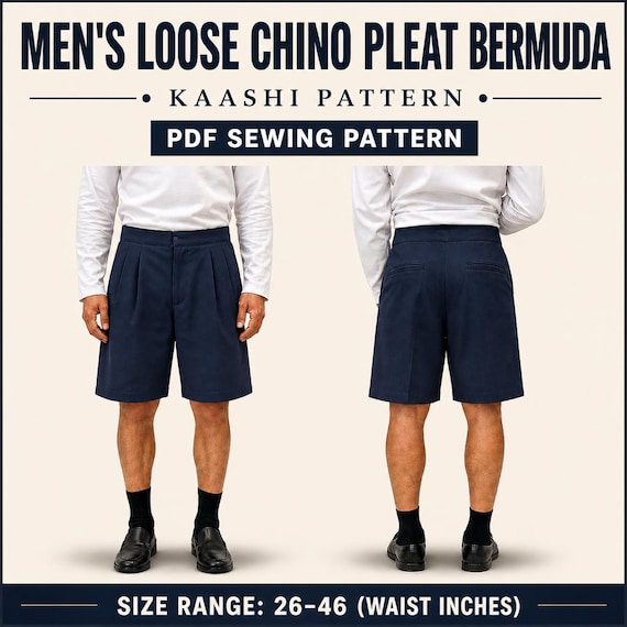 Men's Double Pleat Bermuda Shorts PDF Sewing Pattern | Loose Fit