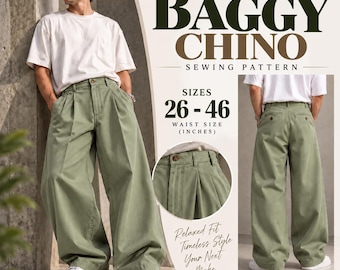 Oversized Men's Baggy Chino Sewing Pattern | Wide Leg Pleated Trousers (PDF)
