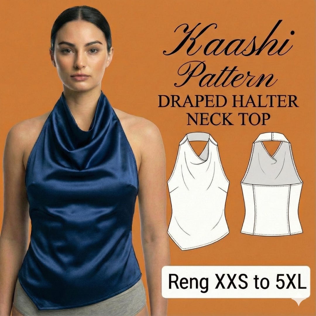 Draped Halter Neck Top Sewing Pattern | PDF Pattern | Sizes XXS–5XL - Etsy