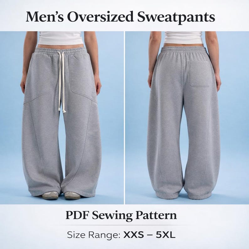 Men's Baggy Sweatpants Sewing Pattern | Oversized Wide Leg (XXS-5XL ...