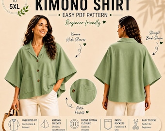 Kimono Sleeve Shirt Sewing Pattern: Oversized Fit (PDF Pattern)