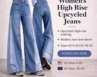 Women's Upcycled Wide Leg Jeans Pattern | Two-Tone Denim Sewing (Digital PDF)