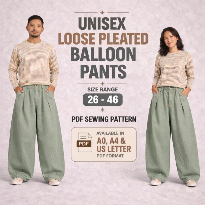 Unisex Loose Pleated Balloon Pants Sewing Pattern (PDF Download) - Etsy