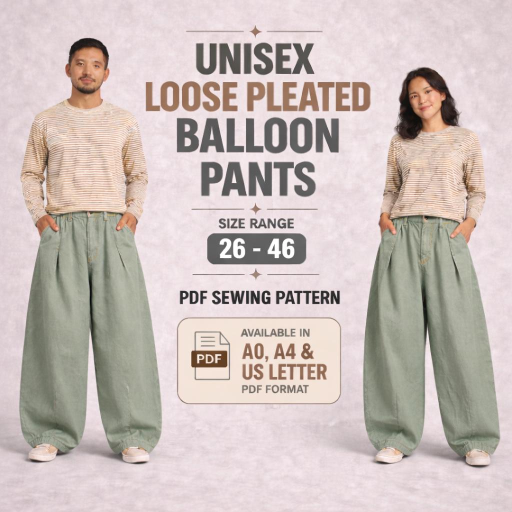 Unisex Loose Pleated Balloon Pants Sewing Pattern (PDF Download) - Etsy