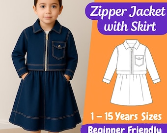 Girls Denim Jacket & Skirt Set Sewing Pattern (PDF)