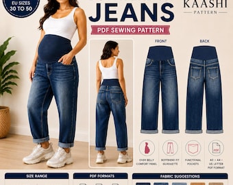 Maternity Boyfriend Jeans Sewing Pattern, Relaxed Fit Denim PDF (USA 0-20, EU 30-50)