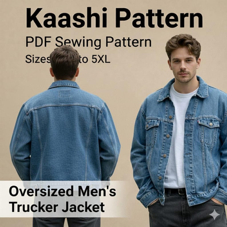 Oversized Men’s Trucker Jacket PDF Sewing Pattern | Denim Jacket Pattern XXS–5XL image 1