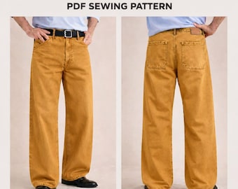 Men's Wide Leg Jeans Sewing Pattern | Relaxed Fit Denim (Sizes 26-46) (PDF Pattern)