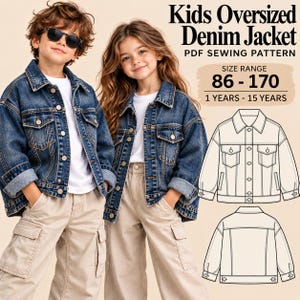 Patrón de costura para chaqueta vaquera extragrande infantil, estilo utilitario unisex (PDF)