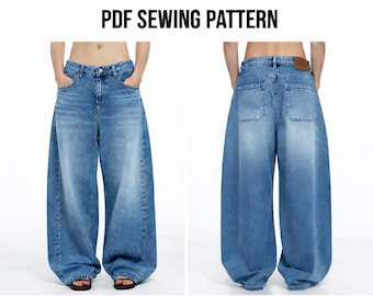 women's 90 Inspired  Low Loose Baggy Jeans Pattern | Wide Leg Denim Pants | Digital PDF Sewing Pattern-Extra Loose Fit Denim Pattern