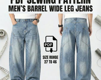 Patrón de costura para jeans de pernera ancha para hombre / Jeans holgados de gran tamaño (PDF digital)
