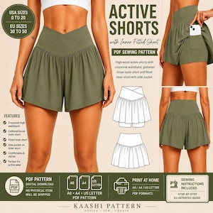 Wykrój do szycia Active Shorts w formacie PDF | Spodenki z skrzyżowanym pasem i wewnętrzną kieszenią (do pobrania w wersji cyfrowej)