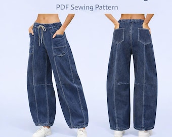 Patrón de costura para pantalones de pierna ancha para mujer, estilo cargo utilitario (tallas 0-20) (patrón en PDF)