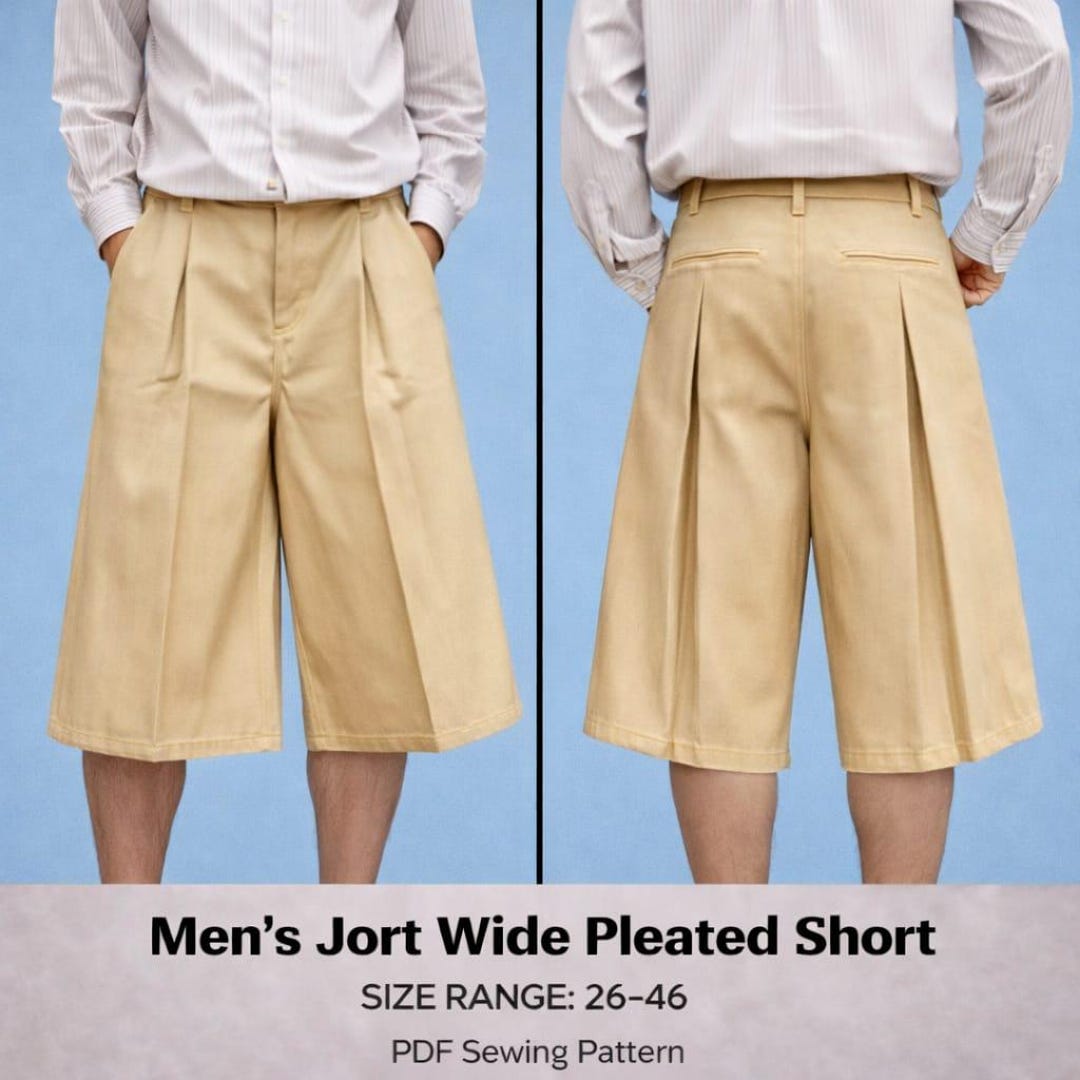 Men’s Wide Pleated Jorts Pattern | Wide Leg Denim Shorts PDF | Relaxed ...