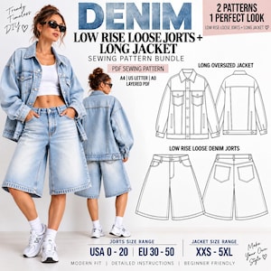Low Rise Loose Jorts + Long Oversized Jacket Denim Set (PDF Sewing Pattern)