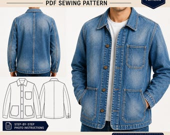 Men's Chore Jacket Sewing Pattern, Workwear Utility Coat (PDF Download)