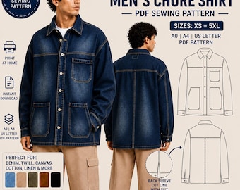 Oversized Men's Chore Shirt PDF Sewing Pattern | XS-5XL (Digital Download)
