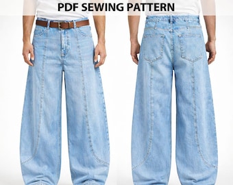 Men’s Balloon Jeans Sewing Pattern | Relaxed Fit Canvas & Denim Pants-sizes-27-to 46 | PDF Download