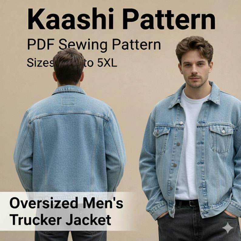 Oversized Men’s Trucker Jacket PDF Sewing Pattern | Denim Jacket Pattern XXS–5XL image 3