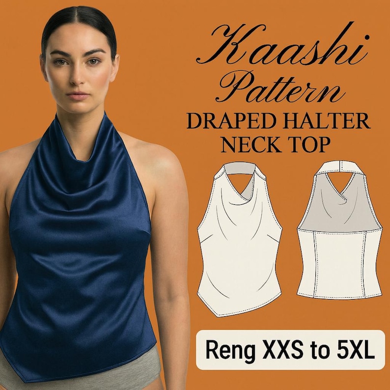 Draped Halter Neck Top Sewing Pattern | PDF Pattern | Sizes XXS–5XL - Etsy