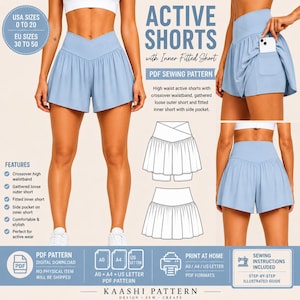 Active Shorts PDF Sewing Pattern | Crossover Waist, Inner Pocket Short (Digital Download) image 7