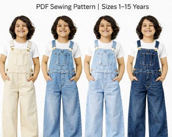 Kids Wide Leg Dungaree Sewing Pattern | Toddler to Teen Jumpsuit (PDF Download)