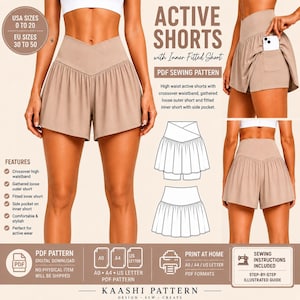 Active Shorts PDF Sewing Pattern | Crossover Waist, Inner Pocket Short (Digital Download) image 14