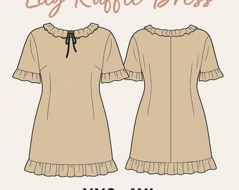 Schnittmuster für Minikleid mit Rüschensaum: PDF für Anfänger (Größen XXS-5XL)