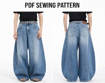 Loose Barrel Jeans – Oversized Relaxed Barrel Leg Sewing Pattern-Modern Wide Leg Denim