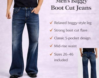 Men's Baggy Bootcut Jeans Sewing Pattern | Y2K Vintage Style (PDF Pattern, Sizes 26–46)