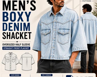 Men's Boxy Utility Shacket Sewing Pattern | Oversized Workwear Trucker Style (XXS-5XL)