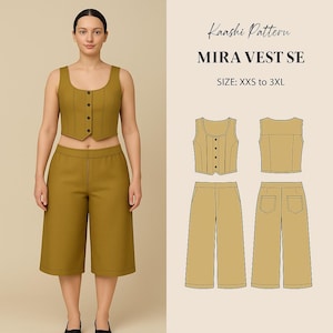 Linen Vest & Culottes PDF Sewing Pattern | Bohemian Summer Set | XS–XXXL | Printable Pattern