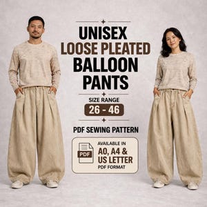 Unisex Loose Pleated Balloon Pants Sewing Pattern (PDF Download)