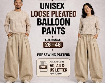 Unisex Loose Pleated Balloon Pants Sewing Pattern (PDF Download)