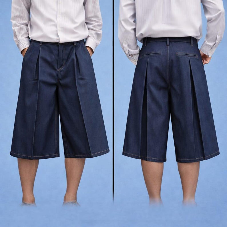 Men’s Wide Pleated Jorts Pattern | Wide Leg Denim Shorts PDF | Relaxed ...