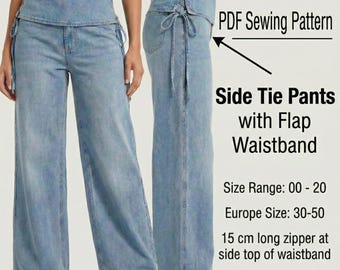 Denim Wide Leg Side Tie Pants Sewing Pattern (PDF)