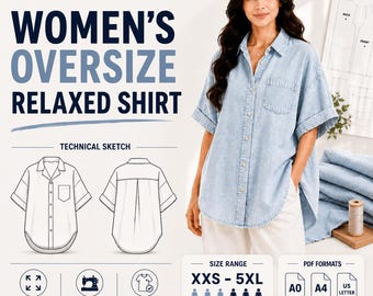 Patron de couture chemise oversize décontractée pour femme | Haut ample en lin (téléchargement numérique)