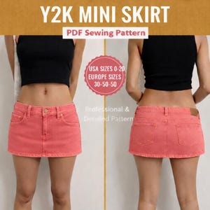 Y2K Mini Skirt PDF Sewing Pattern | Low Rise Canvas & Denim Skirt | USA 0–20