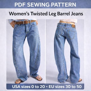 Women's Twisted Leg Barrel Jeans Sewing Pattern (Sizes 0-20) (Digital Download)